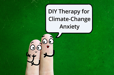Graphic showing two finger puppets with climate change anxiety